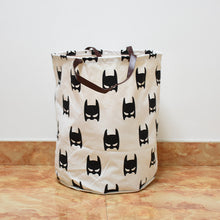 Semicircle Grid Batman Pattern Handbag Baby Kids Toy Clothes Canvas Laundry Basket Storage Bag With Leather Handles Room Decor