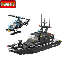 HSANHE Building Block Brick SWAT Escort Boat Helicopter DIY Model Compatible With Legoe City Boy Toy Christmas Gift Toys For Kid