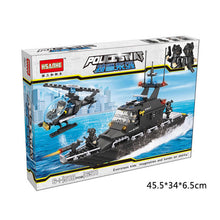 HSANHE Building Block Brick SWAT Escort Boat Helicopter DIY Model Compatible With Legoe City Boy Toy Christmas Gift Toys For Kid
